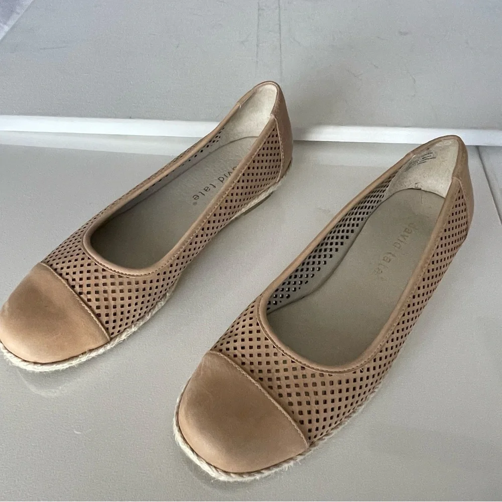 David Tate Ballet Flat Laser Cut‎ Leather Espadrilles Wedge Tan Sz 8